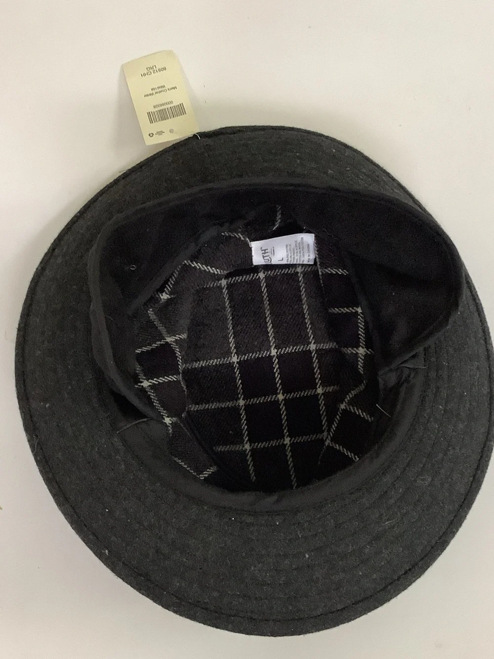 Duluth Charcoal Grey Crusher Wool Bucket Hat with Plaid Lining and Ear Flaps